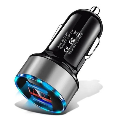 Cargador 12v Para Auto Doble Usb Voltímetro Amperímetro Led 