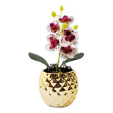 Vaso Redondo Com Flor Artificial Orquídea