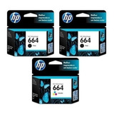 Kit 3 Cartuchos Hp 664 ( 2 Preto + 1 Color ) Originais