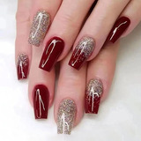 Gold Dust Burgundy Medium Length Wearable Nails