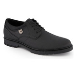 Zapato Oxford Ferrato Con Agujeta Suela Dentada Hombre Negro