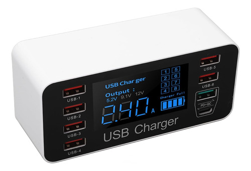 Carregador Usb 8 Portas Display Tipo C 40w Carga Rapida 3.0