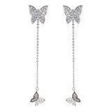 Pendientes Largos Simples De Plata Con Forma De Mariposa Y D