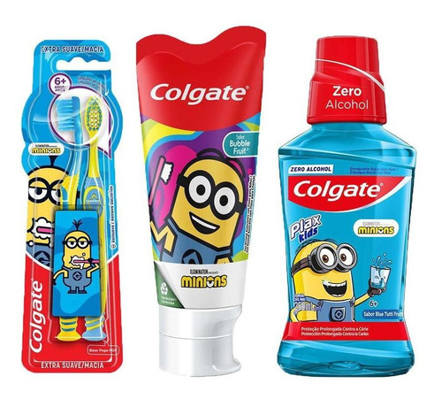 Kit Colgate Minions Esc 6+ 2un +creme 100g +enxag Plax 250ml