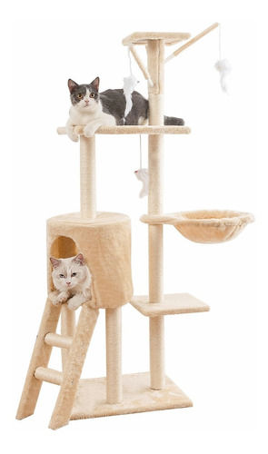 Mueble Rascador Para Gato Casa Juguete Escalera Hamaca 140cm
