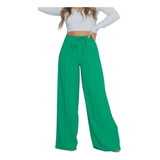 Calça Feminina Pantalona Crepe Duna Elastico Cordão Cos Larg