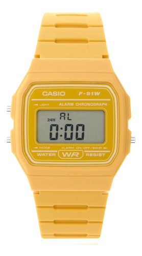 Reloj Casio Vintage F-91wc-9a Amarillo Digital Clasico Color Del Fondo Gris