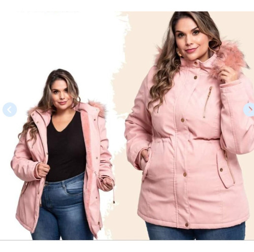 Jaqueta Parka Feminino Plus Size Flanelado Jeans Tendencia