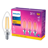 Foco Vela Led Philips Base E12 Luz Calidad (3pz) 