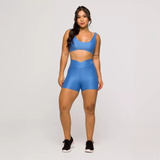 Conjunto Academia Fitness Feminino Top Short Azul Poliamida