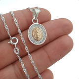 Medalla Dije Virgen De Guadalupe Oro Y Plata 925 Con Cadena