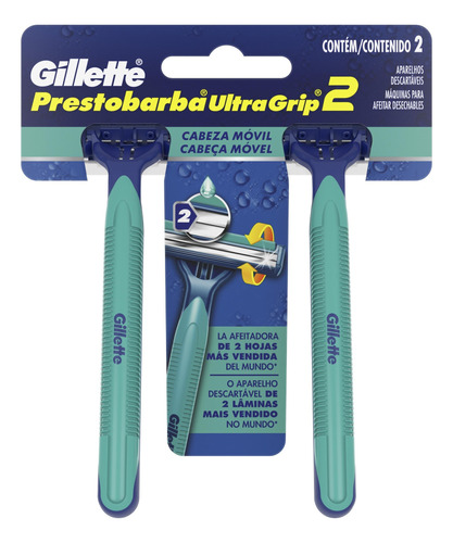 Barbeador Gillette Prestobarba Ultragrip2 Cabeça Móvel Descartável 2 Un