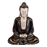 Escultura De Buda De 30cm - Preto E Prata