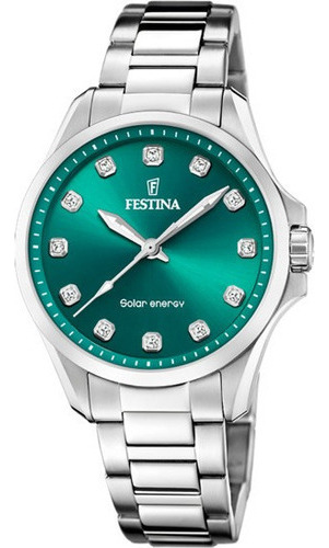 Reloj Festina Mujer Acero Solar Energy F20654.3 Color Del Bisel Plateado Color Del Fondo Verde