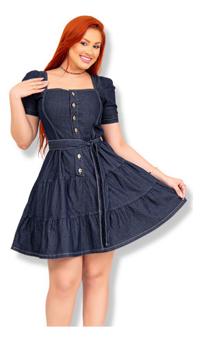 Vestido Manguinha Princesa Soltinho Jeans Moda Evangélica  