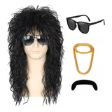 Peluca Hair Wig Negra Larga Y Rizada Hair Hombre Punk Hall