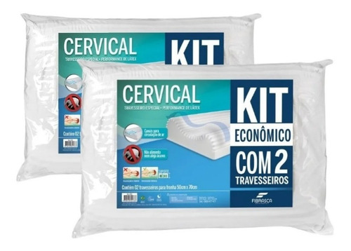 Kit 2 Travesseiro Cervical Ortopédico Lavável Fibrasca - Envio Imediato