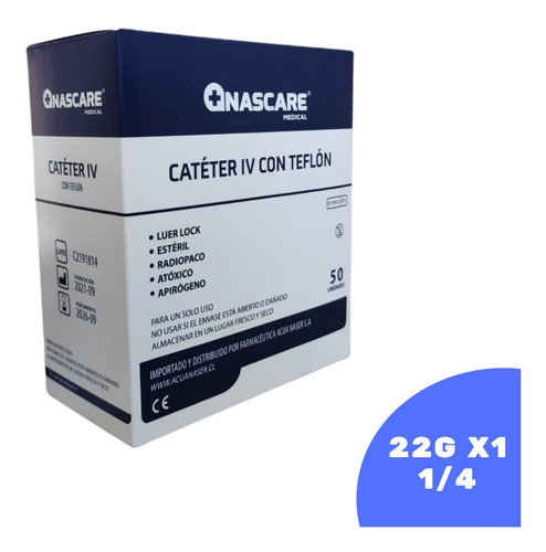 Branula 22g X1 1/4 Cateter Endovenoso Caja 50 Unds