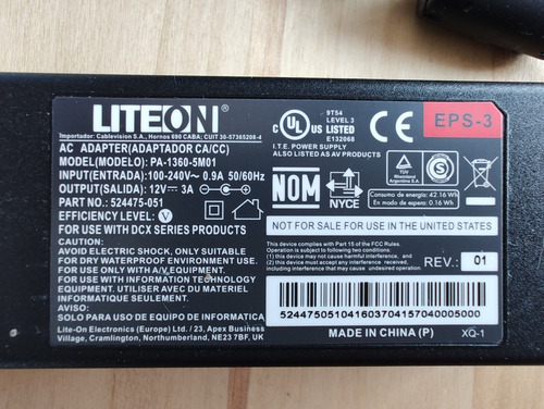 Cargador Liteon Pa-1360-5m01 12v 3a Excelente Estado