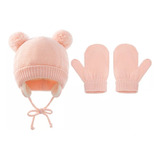 Gorro Bebé Térmico Doble Pompón Y Mitones 0-8 Meses