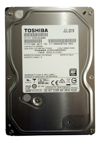 Disco Toshiba 500gb Para Pc O Dvr Sata 3 - 7200rpm 
