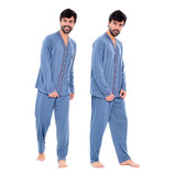 Pijama Americano Masculino Liso Inverno Aberto Manga Longa 