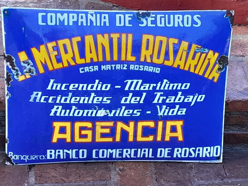 Antiguo Cartel Enlozado Seguros La Mercantil De  Rosario