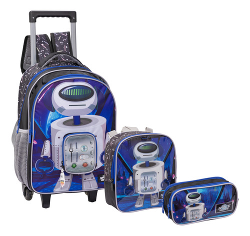 Kit Mochila Infantil Robô Espacial R2d2 Wars Rodinhas E Alça