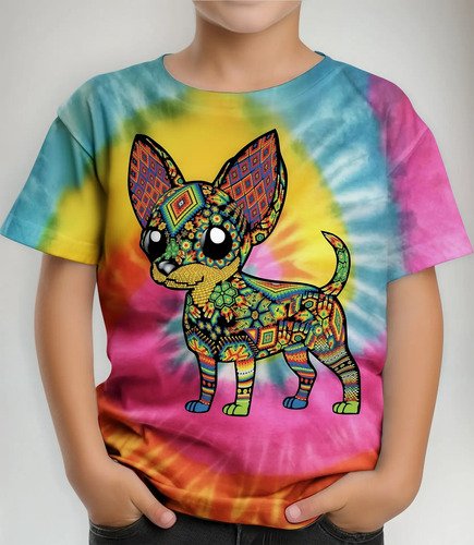 Playera Niño Fluorescente Tie Dye Chihuahua Kutusos Kids