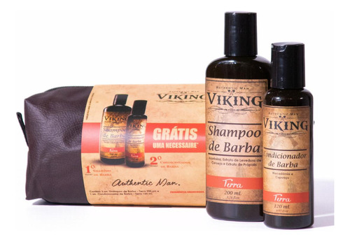 Kit Necessaire Shampoo E Condicionador De Barba Viking Terra