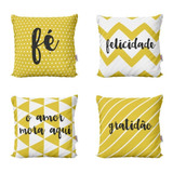 Kit Com 4 Capas De Almofadas Amarelas Com Frases | 40x40cm Cor Amarelo Decorativas