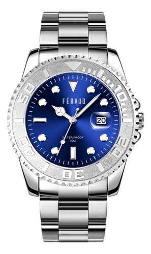 Reloj Feraud Hombre Acero Azul Calendario Lupa F5571 Gsla