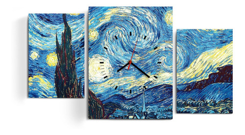 Reloj Cuadro Triptico Moderno Arte Noche Estrellada Van Gogh