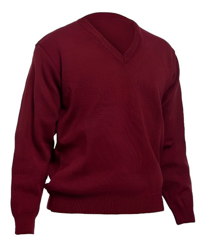 Sweater Bordo Colegial Escote En V Hilado Premium 