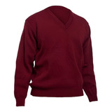 Sweater Bordo Colegial Escote En V Hilado Premium 