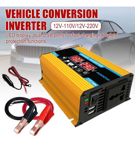 Inversor De Carro Com 2 Saídas 12v-110v 4000w Digital Smart