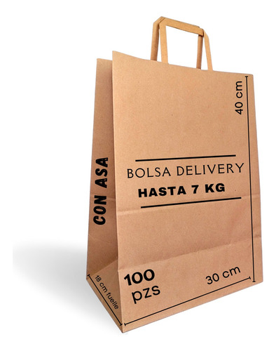 100 Bolsas Con Asa Papel Kraft Ecológica Super / Comida 