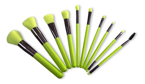 Set De 10 Brochas Para Maquillaje Colores Neon Con Estuche