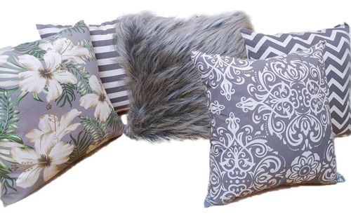 Pack X 5 Almohadon Nordico - 4 Liso/estampado Y 1 Pelo Largo