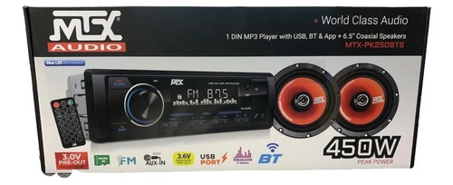 Paq Mtx Autoestereo +  Par Bocinas 6.5 PuLG Mtx-250bts 450w