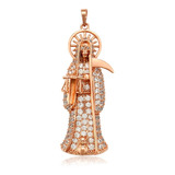 Dije Santa Muerte Oro 18k Rosa Lam Swarovski Calidad 5.5cm