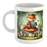 Taza Ceramica Zorro Tocando El Acordeon Bosque M1