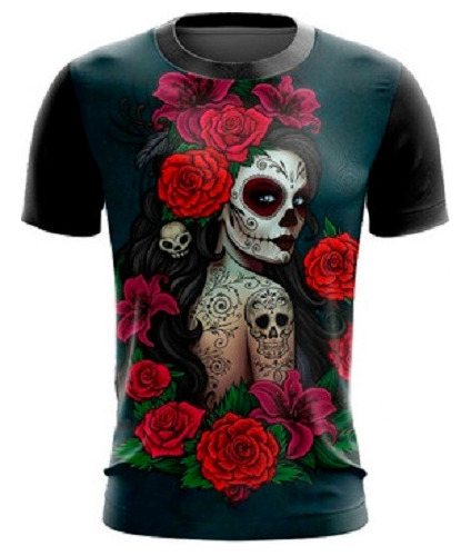 Camiseta Camisa Caveira Mexicana Arte Frente E Costas 07