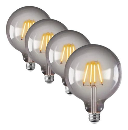 4 Focos Edison Led Globo G95 Smoke Luz Cálida Vintage 4w E26