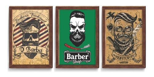 Kit3 Quadro Decorativo Barbearia Barber Shop 34x49 C/moldura