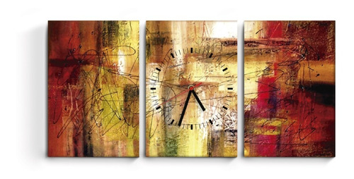 Reloj De Pared Triptico Cuadro Arte Abstracto Moderno Deco