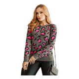 Blusa Agasalho Tricot Moda Animal Print