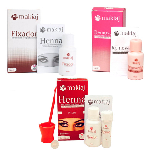 Kit Sobrancelha Henna Makiaj Completo Gel Removedor Fixador Cor Preto