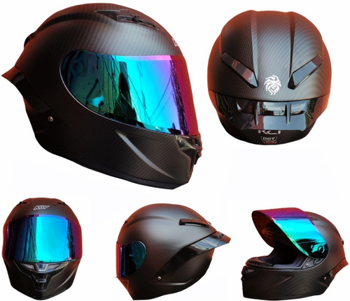 Casco Moto Kov Kc1 Negro Fibra De Carbono Integral Deportivo