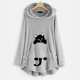 Camiseta Mulher Bordada Cat Plus Size Quente Suéter